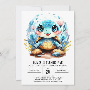 Under the Sea Custom Chic Turtle Boy Birthday Invitation