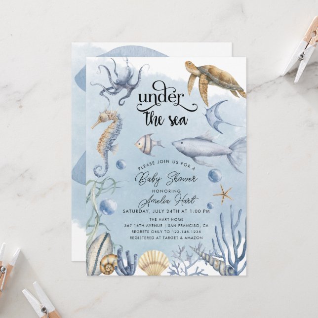 Under the Sea Cute Baby Shower Invitation (Front/Back In Situ)