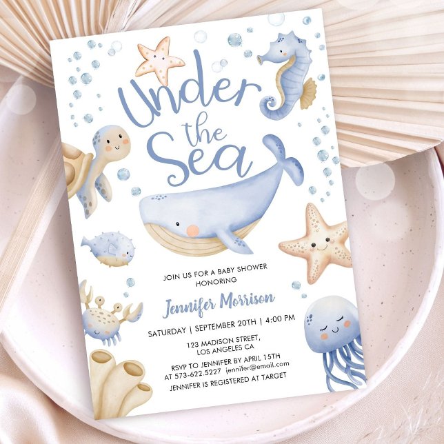 Under The Sea! Cute Blue Boy Baby Shower Invitation (Creator Uploaded)