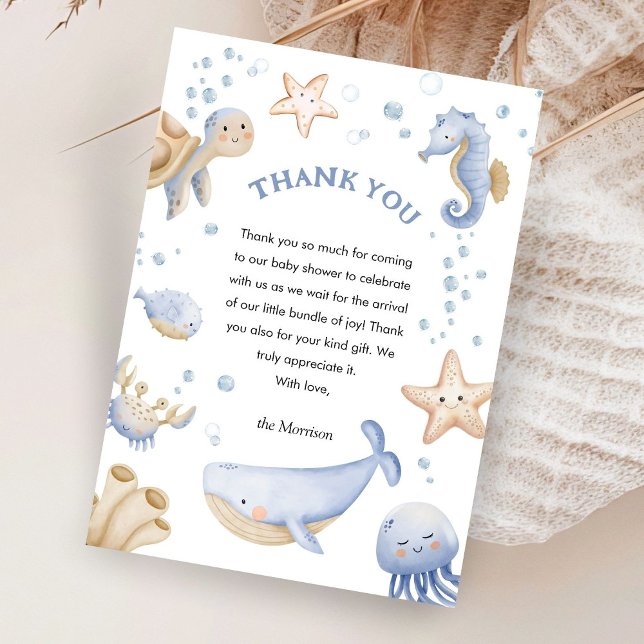 Under The Sea! Cute Blue Boy Baby Shower Thank You Card (Creator Uploaded)