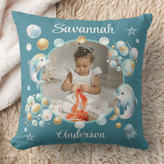 Under the Sea Cute Dolphin Photo Girly Throw Pillow
