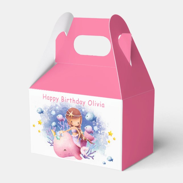 Under the Sea, Cute Mermaid Birthday Favor Box (Front Side)