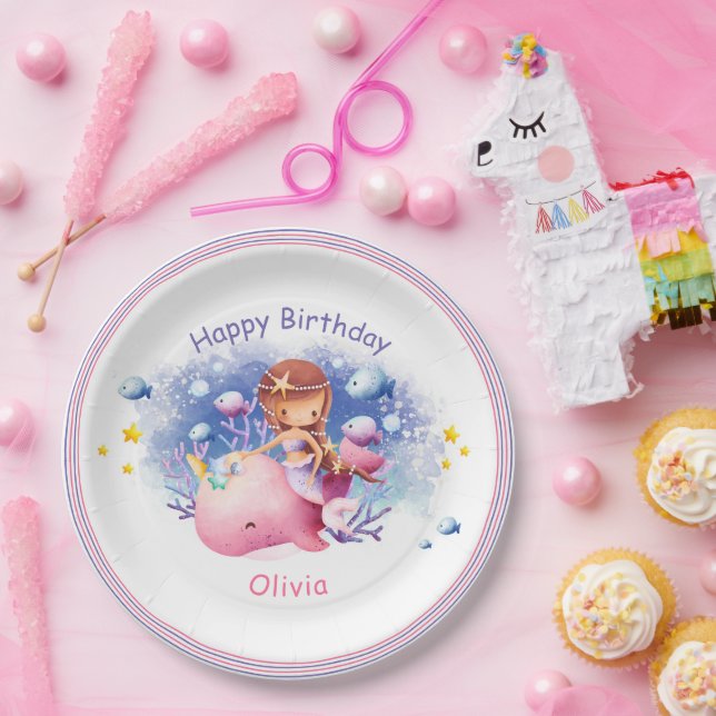 Under the Sea, Cute Mermaid Birthday Paper Plate (Party)
