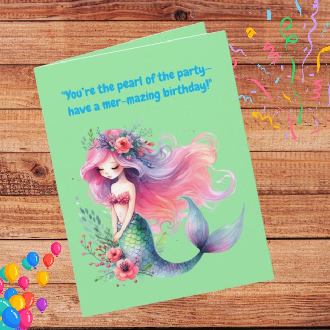 Under The Sea Cute Mermaid Birthday Photo Greeting Card (Creator Uploaded)