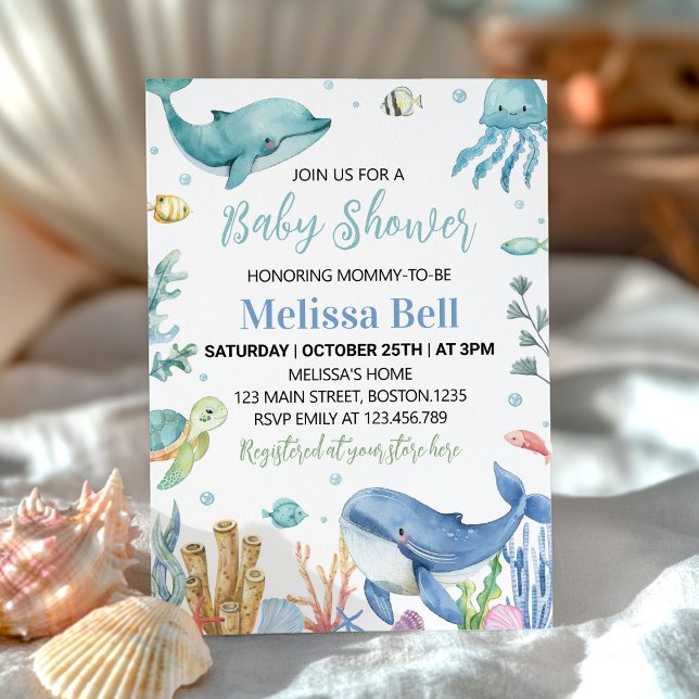 Under the Sea Cute Ocean Animals Baby Shower Invitation (Creator Uploaded)