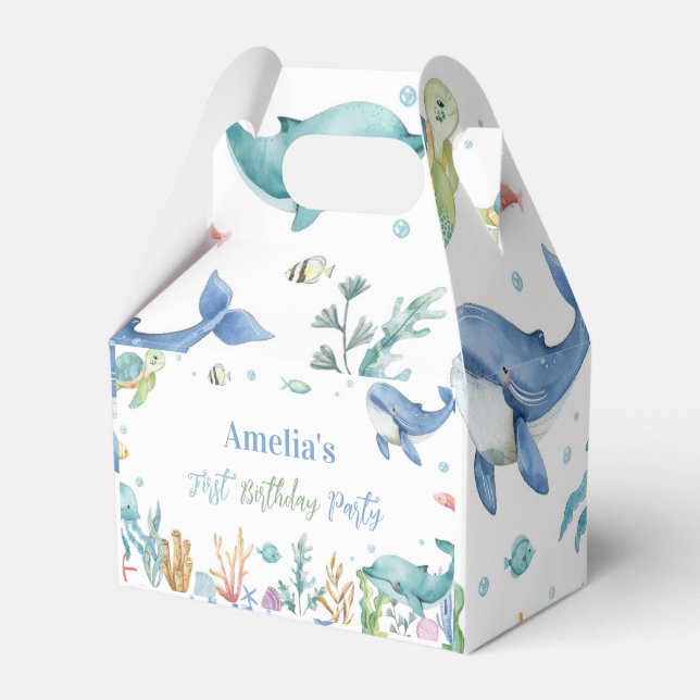 Under the Sea Cute Ocean Animals Birthday Favor Box (Front Side)