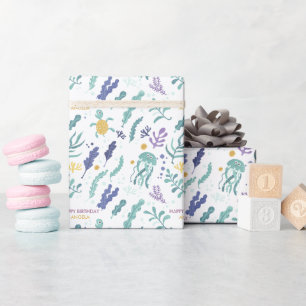 Under The Sea Cute Ocean Sea Creatures Birthday Wrapping Paper