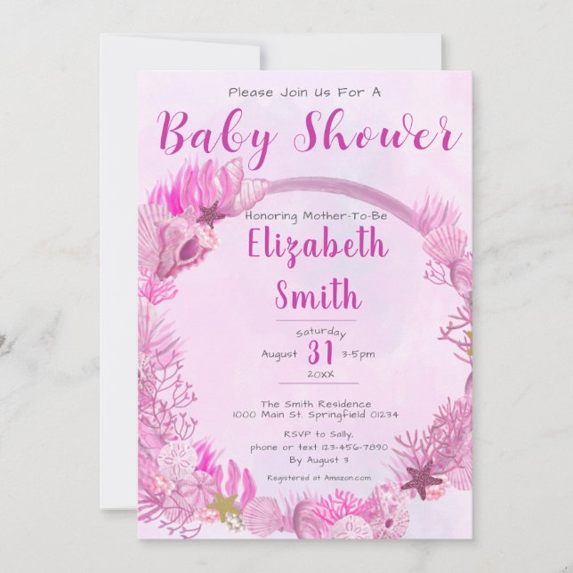 Under the Sea Cute Pink Girl Baby Shower Invitation (Front)