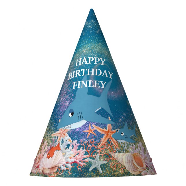 Under the Sea Cute Shark Kid's Birthday Party Hat (Front)