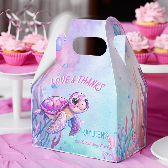 Under the sea cute turtle pink purple birthday favor box (Under the sea cute pink purple sea turtle birthday party customized favor boxes party favors)