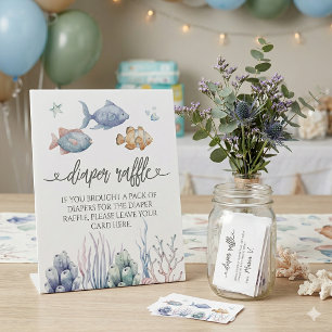 Under the Sea Diaper Raffle Sign, Watercolor Ocean Pedestal Sign