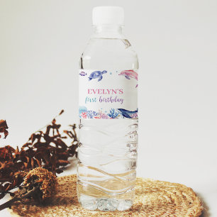 Under The Sea Dolphin Birthday Water Bottle Label