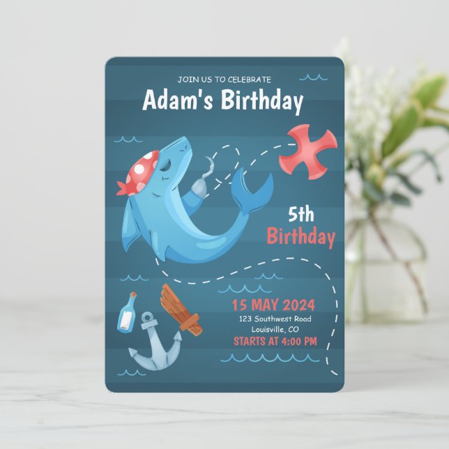 Under The Sea Dolphin, Blue Ocean Birthday Invitation (Standing Front)