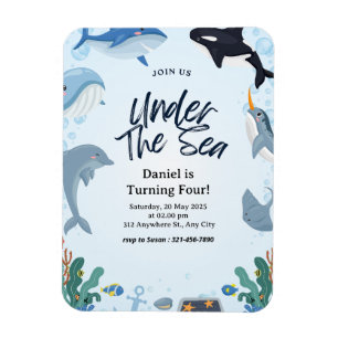 Under The Sea Dolphin Shark Whales Birthday Kids Magnet