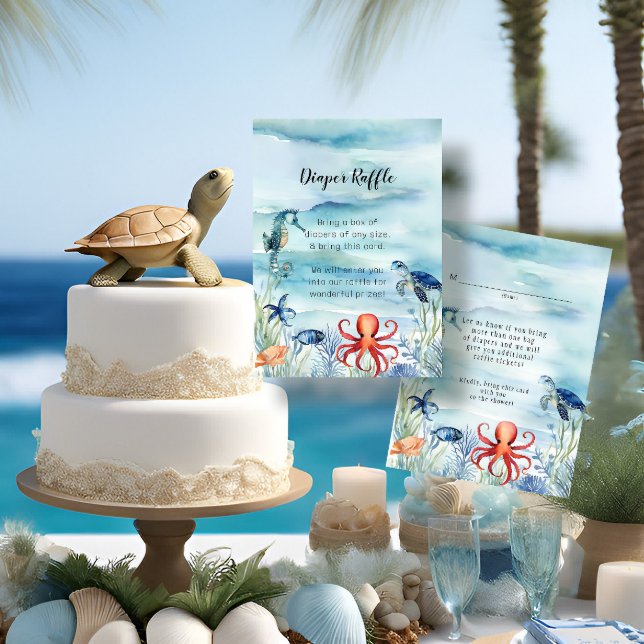 Under the Sea Dolphin Turtle Blue Diaper Raffle Enclosure Card (Creator Uploaded)