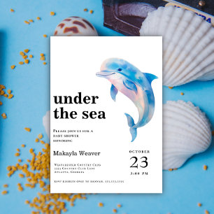 Under the Sea dolphin Watercolor Baby Shower Invitation