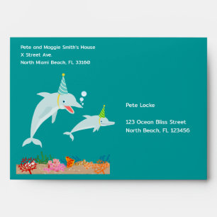 Under the sea dolphins and boy birthday party envelope