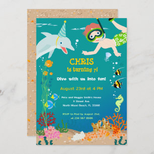 Under the sea dolphins and boy birthday party invitation