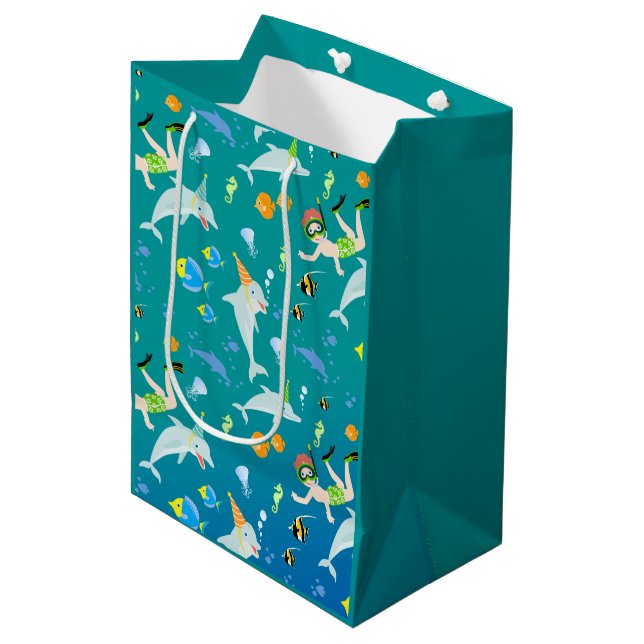 Under the sea dolphins and boy birthday party medium gift bag (Front Angled)