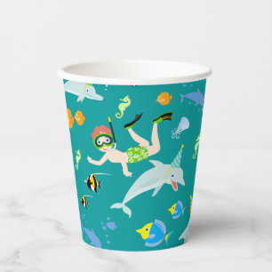 Under the sea dolphins and boy birthday party paper cups