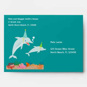 Under the sea dolphins and girl Birthday Party Envelope
