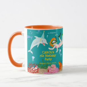 Under the sea dolphins and girl Birthday Party Mug