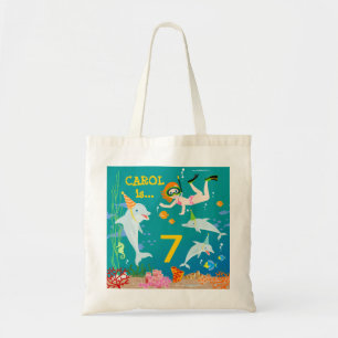 Under the sea dolphins and girl Birthday Party Tote Bag