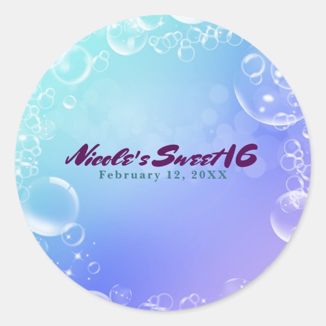 Under the Sea Enchanted Bubbles Party Favour Classic Round Sticker (Front)