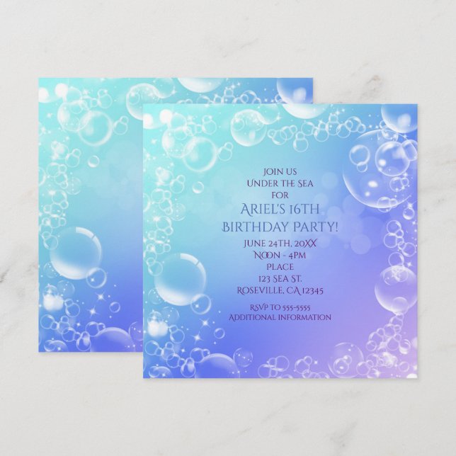 Under the Sea Enchanted Bubbles Party Invitations (Front/Back)