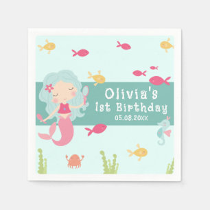 Under The Sea First Birthday Mermaid Napkin