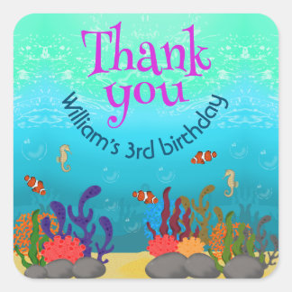 Under The Sea Fish and Sea Horse With Bubbles  Square Sticker