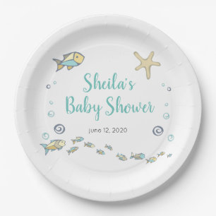 Under The Sea Fish and Starfish Ocean Baby Shower Paper Plate