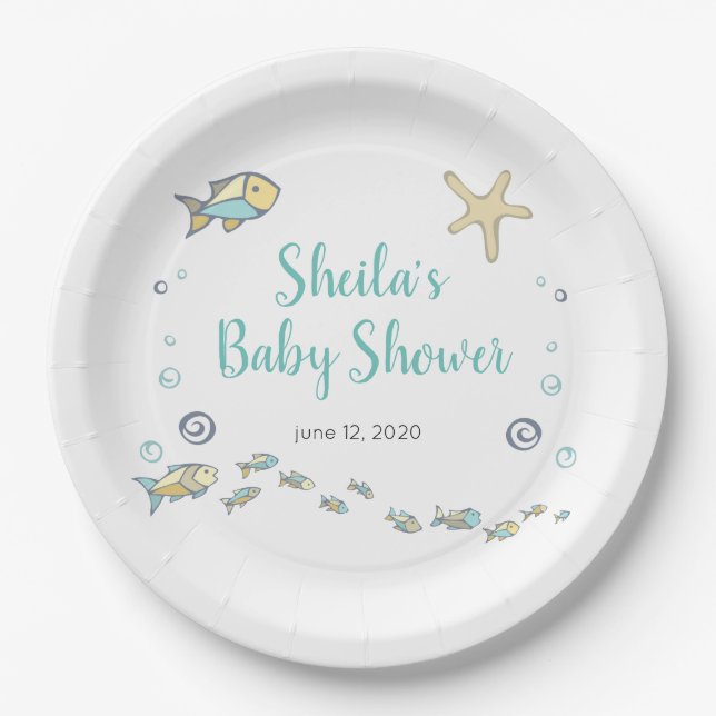 Under The Sea Fish and Starfish Ocean Baby Shower Paper Plate (Front)