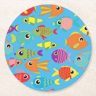 Under the Sea Fish Birthday Party Round Paper Coaster