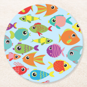 Under the Sea Fish Birthday Party Round Paper Coaster