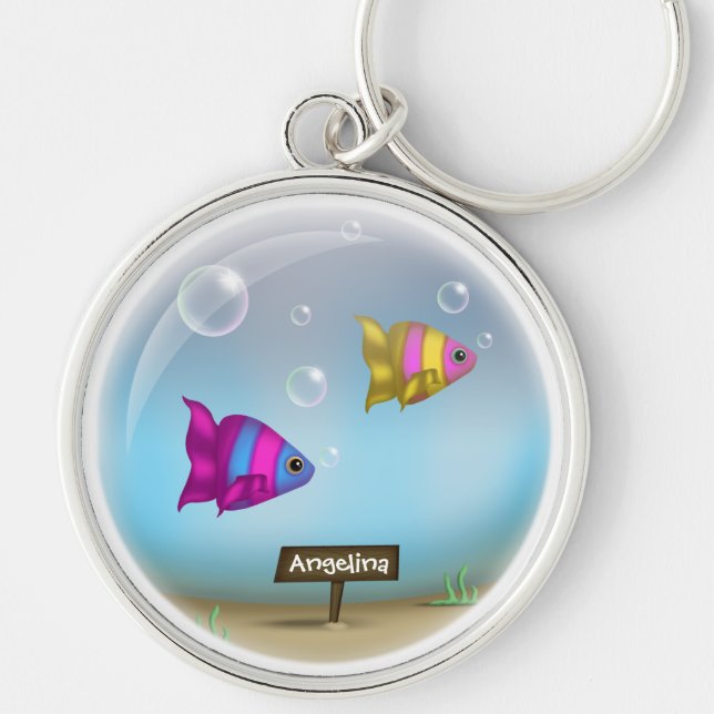 Under the Sea Fish Bowl Design - Premium Keychain (Front)