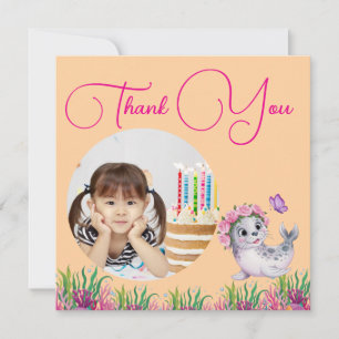 Under The Sea Floral Sea Lion Photo Girly Birthday Thank You Card