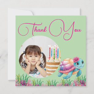 Under The Sea Floral Sea Turtle Photo Birthday Thank You Card
