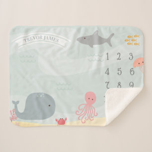 Under The Sea Friends Milestone Sherpa Blanket