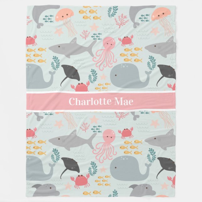 Under The Sea Friends Pattern Fleece Blanket (Front)