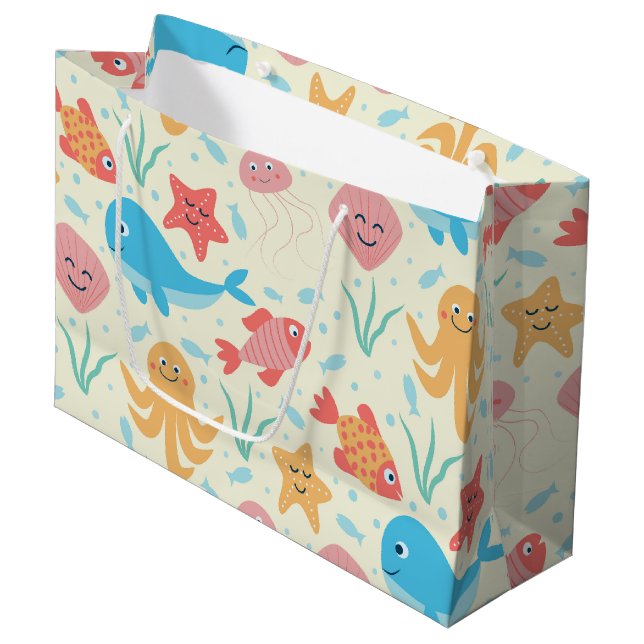 Under the Sea Funny Colourful Creatures Pattern  Large Gift Bag (Front Angled)