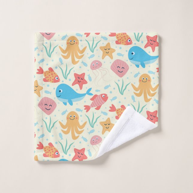Under the Sea Funny Marine Creatures Pattern  Bath Towel Set (Wash Cloth)