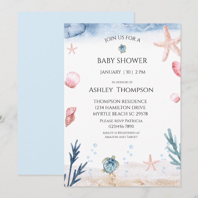 Under the Sea Gender Neutral Baby Shower Invitation (Front/Back)