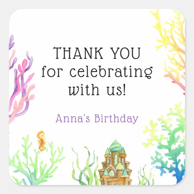 Under the Sea Girl Birthday  Square Sticker (Front)