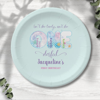 Under The Sea Girls 1st Birthday Pretty Blue Paper Plate