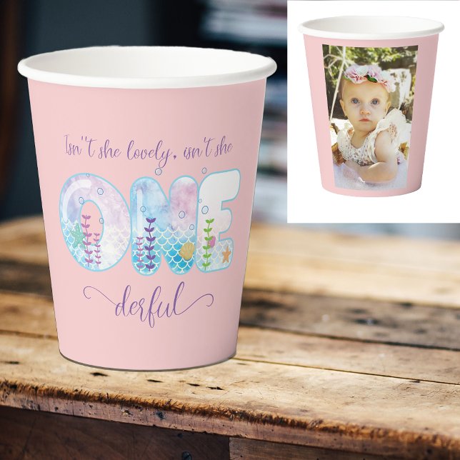 Under The Sea Girls 1st Birthday Pretty Pink Paper Cups (Under the sea girls 1st birthday party pink paper cup. )