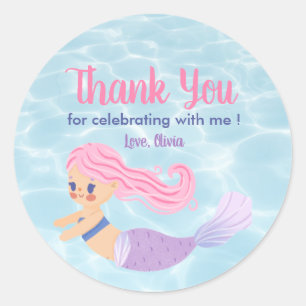 Under The Sea Girls Mermaid Birthday Thank You Classic Round Sticker
