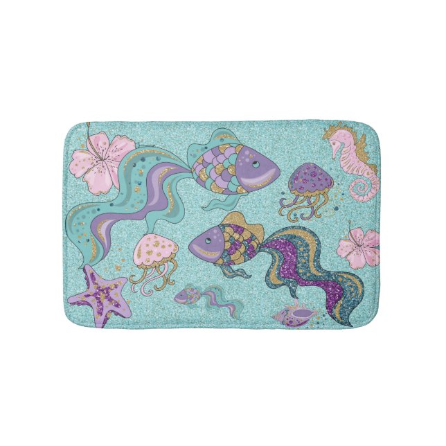 Under The Sea Glittering Pastel Bath Mat (Front)