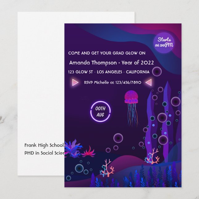 Under the Sea Glow Graduation Party Invitation (Front/Back)