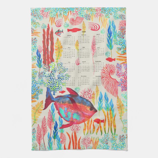 Under the Sea handpainted watercolor 2026 calendar Kitchen Towel (Vertical)